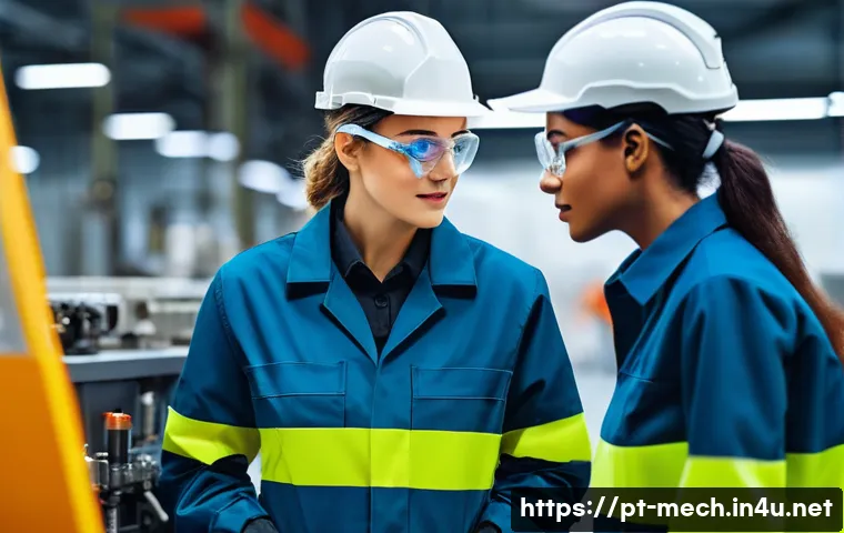 기계공학 제조공정 - **Prompt 1: The Smart Factory Ecosystem**
    "A team of diverse mechanical engineers, male and fema...
