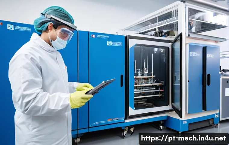 기계공학 열적시험 - A highly detailed laboratory scene showcasing advanced thermal testing equipment in use: a scientist...
