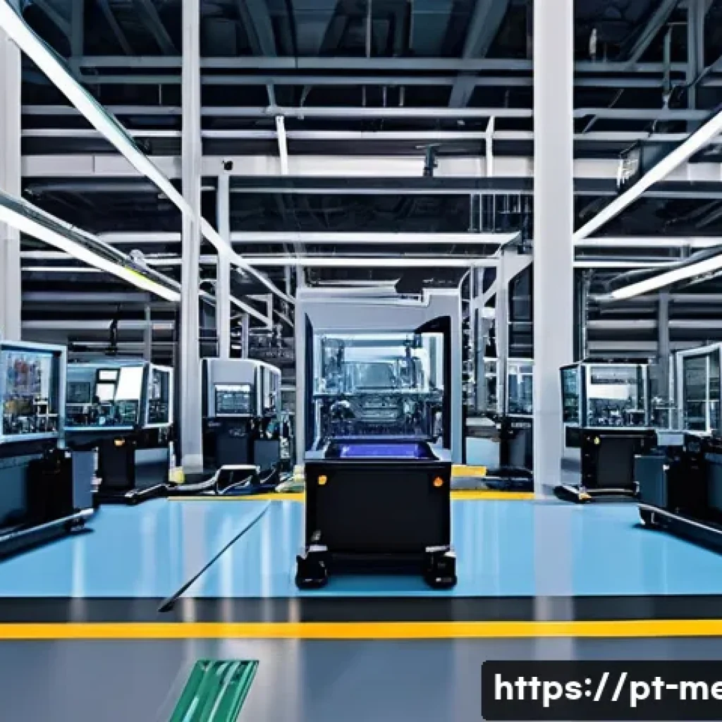 기계공학 전기기계 - A modern industrial assembly line showcasing advanced automation with smart sensors and programmable...