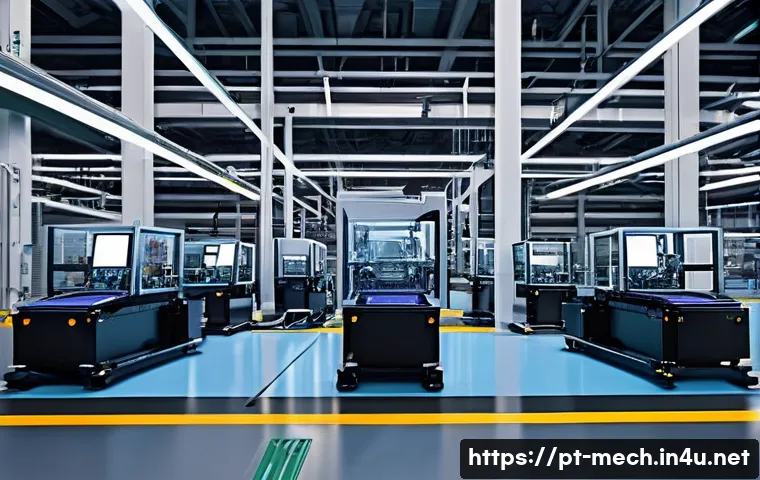 기계공학 전기기계 - A modern industrial assembly line showcasing advanced automation with smart sensors and programmable...