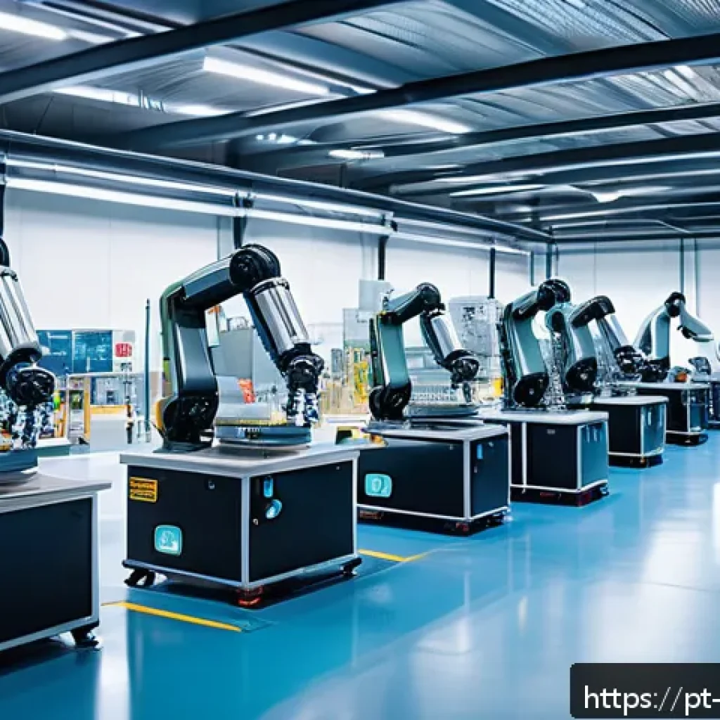 기계공학 기계학습과자동화 - A futuristic industrial factory interior showcasing advanced intelligent automation systems with rob...
