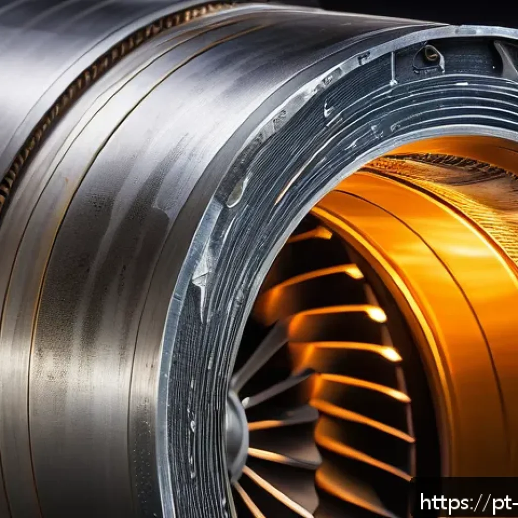기계공학 고온재료 - A highly detailed close-up image of a nickel-based superalloy turbine blade used in aerospace engine...